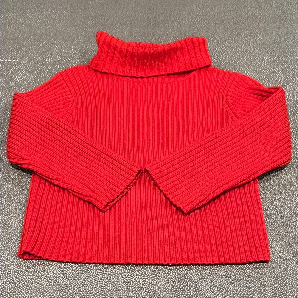 Misha And Wool Puff Bright Red Ribbed Turtleneck Sweater